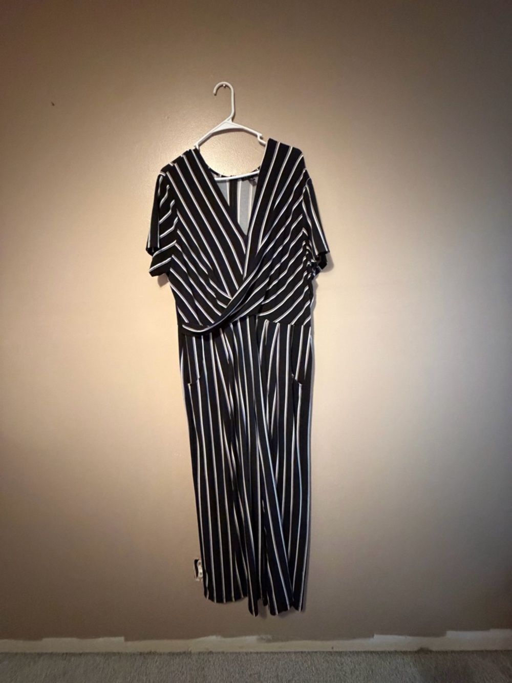 Striped Black & White Wrap-Style Women's Dress